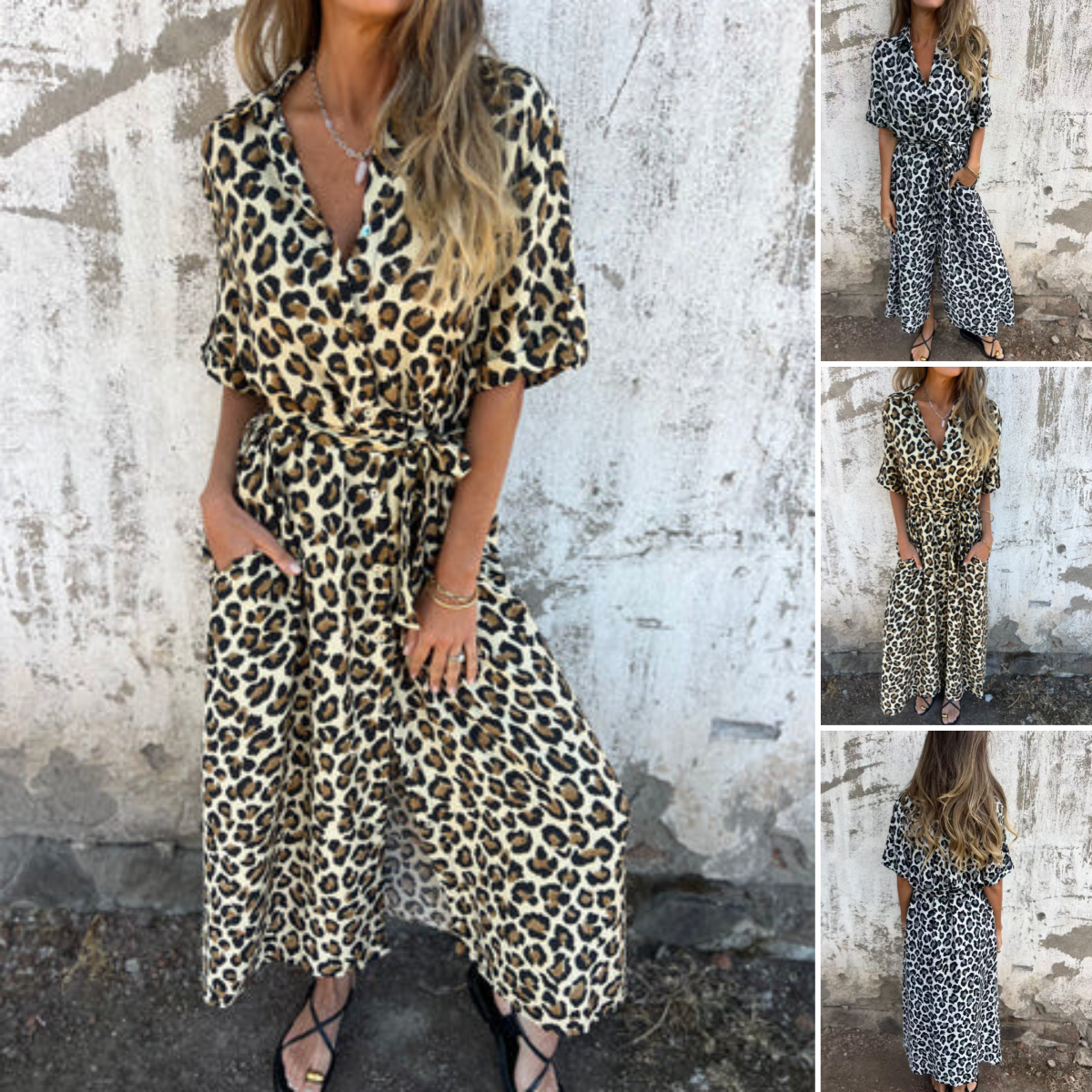⏳Réduction de 50 % pour l'été💥Robe longue à col en V et imprimé léopard