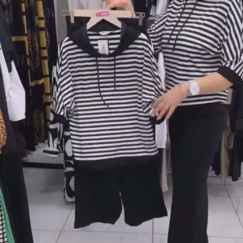 💥Soldes d'été💥Ensemble pour femme composé d'un haut rayé et d'un pantalon uni(🔥55% de réduction)