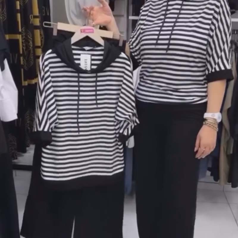 💥Soldes d'été💥Ensemble pour femme composé d'un haut rayé et d'un pantalon uni(🔥55% de réduction)