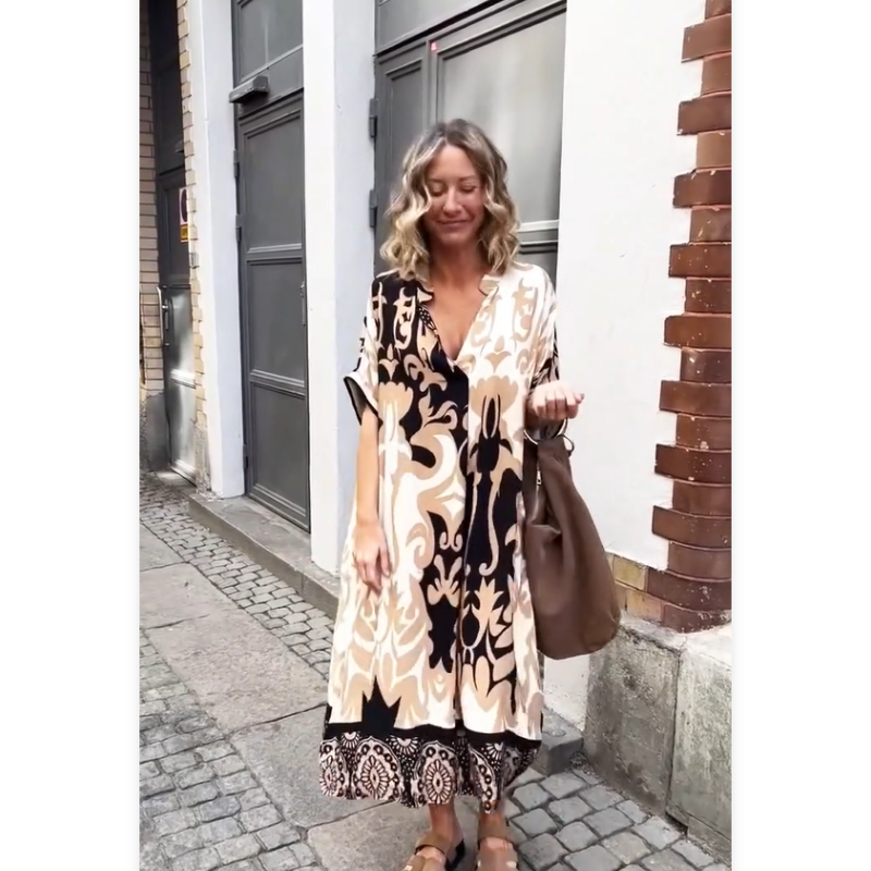 🔥Promotion du dernier jour 50% de réduction🔥Robe imprimée ample à col en V pour femmes
