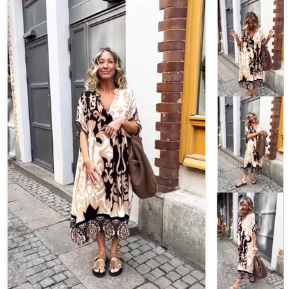 🔥Promotion du dernier jour 50% de réduction🔥Robe imprimée ample à col en V pour femmes