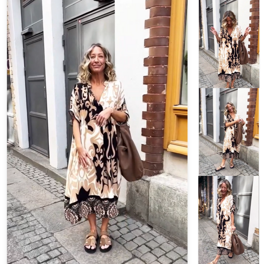 🔥Promotion du dernier jour 50% de réduction🔥Robe imprimée ample à col en V pour femmes