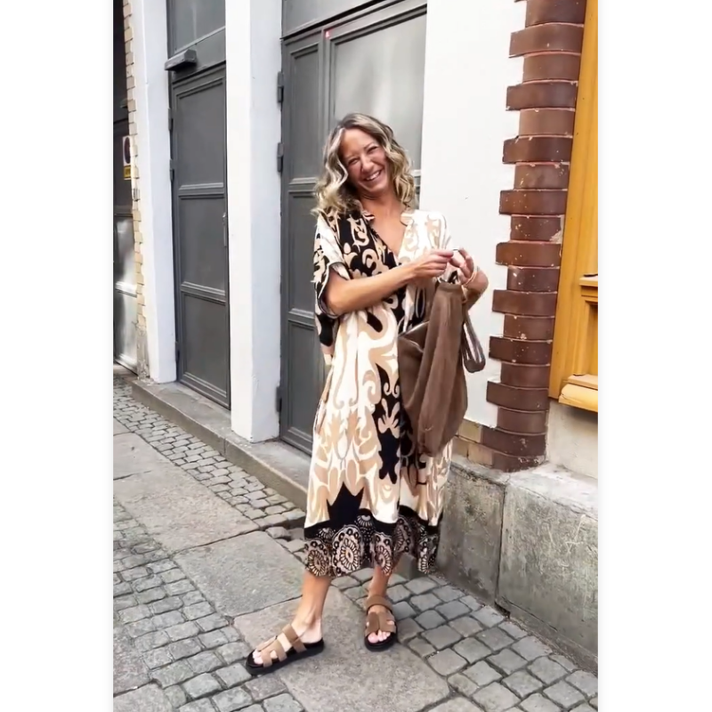 🔥Promotion du dernier jour 50% de réduction🔥Robe imprimée ample à col en V pour femmes