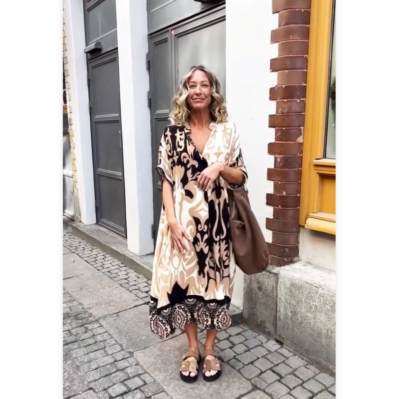🔥Promotion du dernier jour 50% de réduction🔥Robe imprimée ample à col en V pour femmes