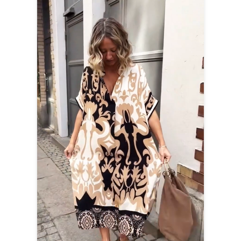 🔥Promotion du dernier jour 50% de réduction🔥Robe imprimée ample à col en V pour femmes
