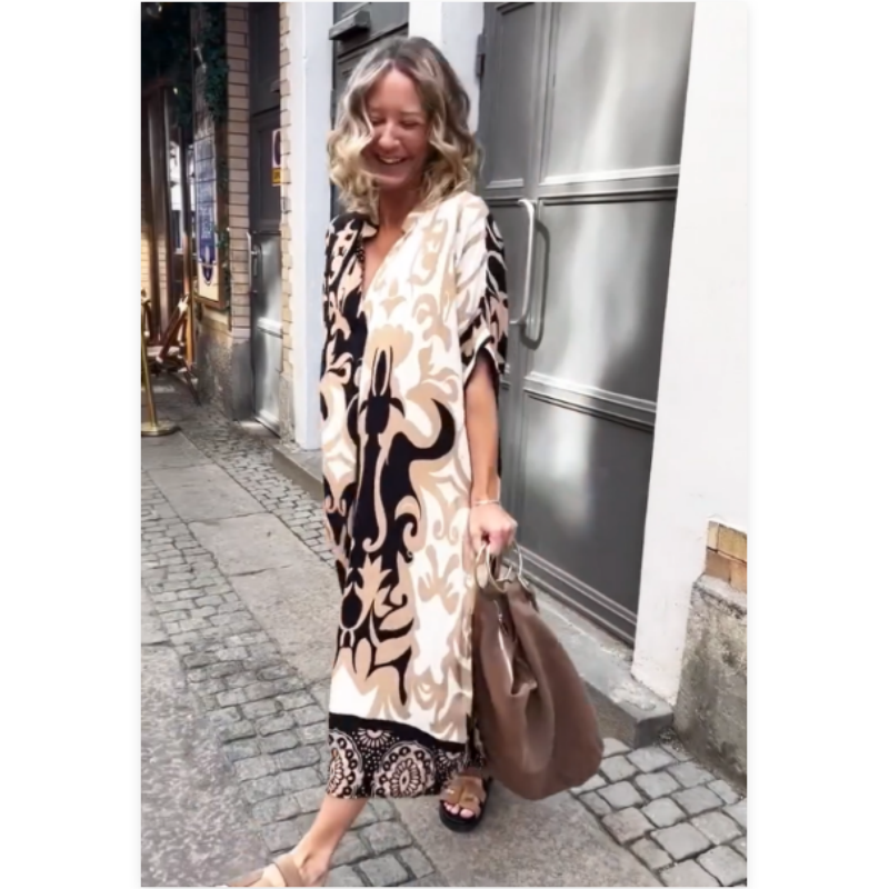 🔥Promotion du dernier jour 50% de réduction🔥Robe imprimée ample à col en V pour femmes