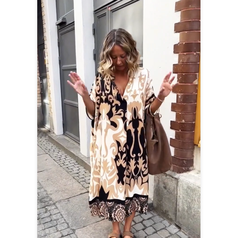 🔥Promotion du dernier jour 50% de réduction🔥Robe imprimée ample à col en V pour femmes
