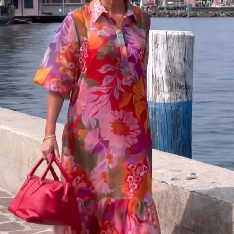 🎉🛍️Édition limitée d'été👗Robe en mousseline de soie à imprimé floral rouge