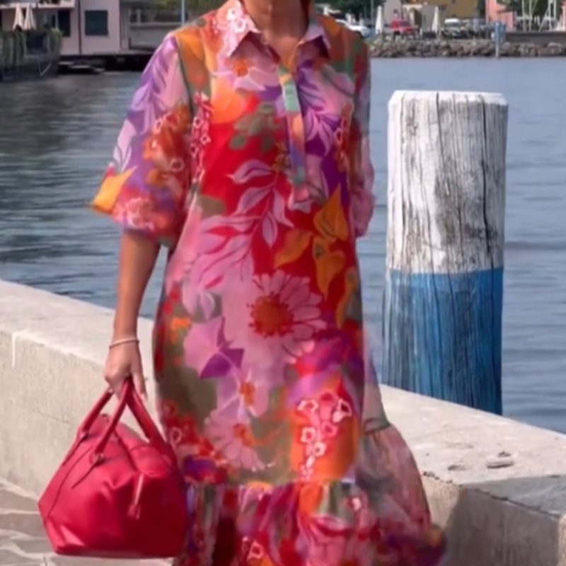 🎉🛍️Édition limitée d'été👗Robe en mousseline de soie à imprimé floral rouge