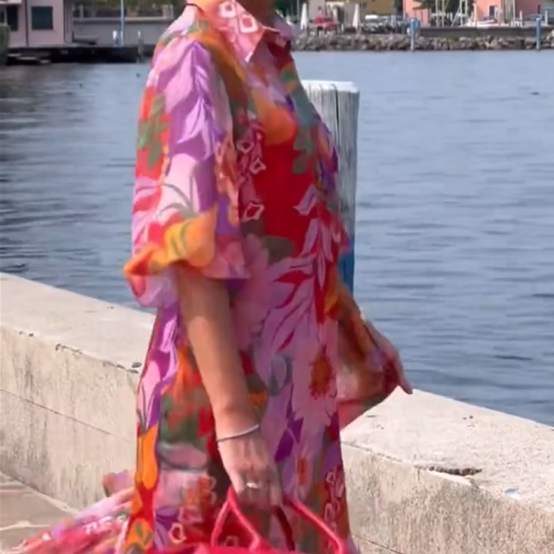 🎉🛍️Édition limitée d'été👗Robe en mousseline de soie à imprimé floral rouge