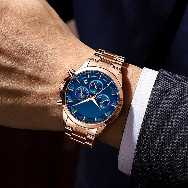 Montre à quartz en acier inoxydable pour hommes