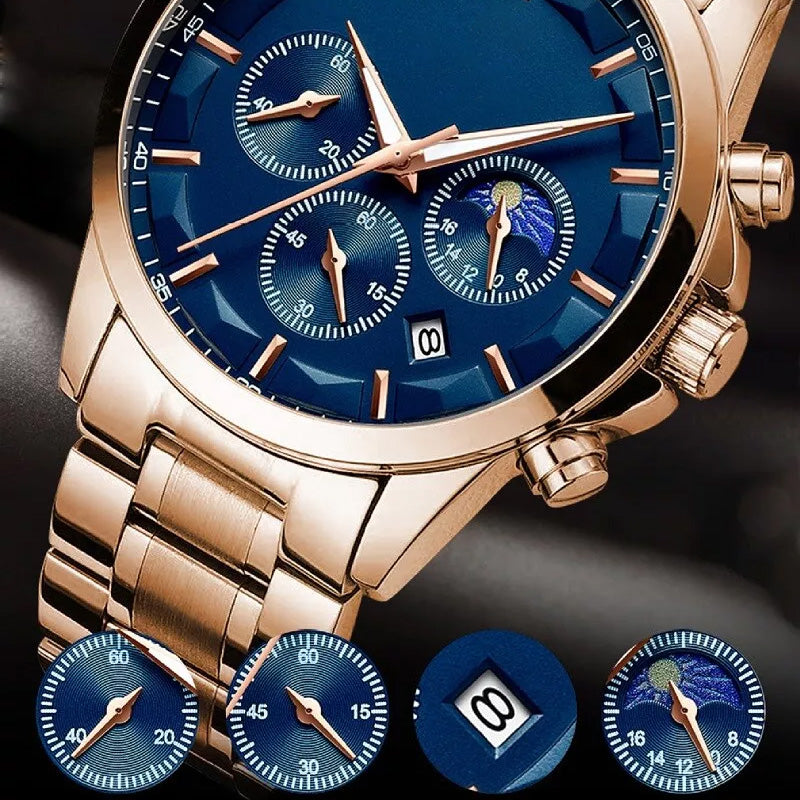 Montre à quartz en acier inoxydable pour hommes