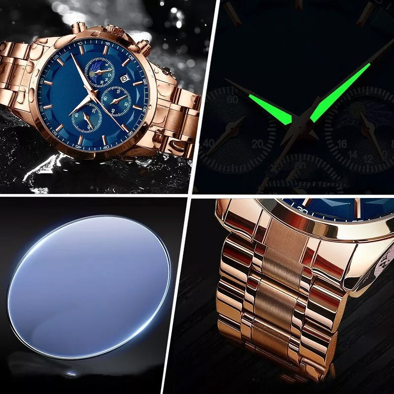 Montre à quartz en acier inoxydable pour hommes