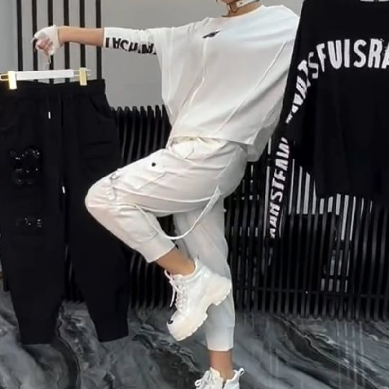 🔥Dernières soldes de printemps🔥 Haut décontracté pour femme avec impression de lettres et pantalon (ensemble 2 pièces)