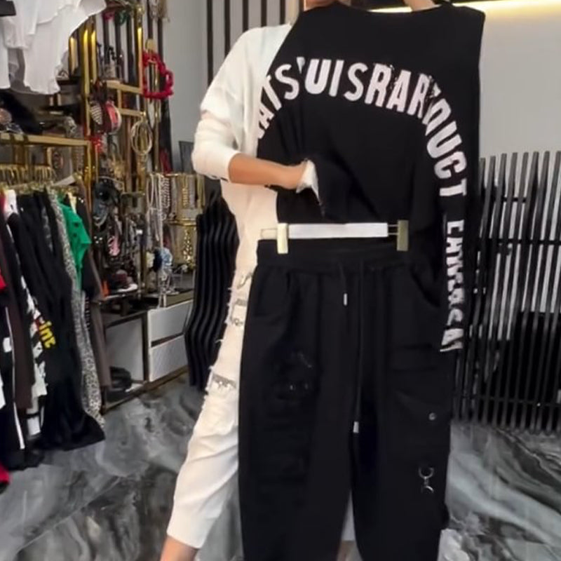 🔥Dernières soldes de printemps🔥 Haut décontracté pour femme avec impression de lettres et pantalon (ensemble 2 pièces)