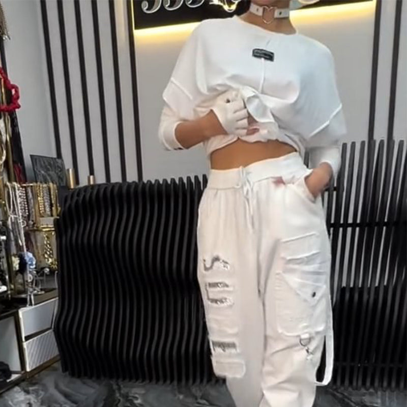 🔥Dernières soldes de printemps🔥 Haut décontracté pour femme avec impression de lettres et pantalon (ensemble 2 pièces)