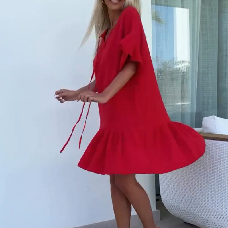💖Remise spéciale 53%💖Robes courtes de couleur unie à bordures florales pour femmes