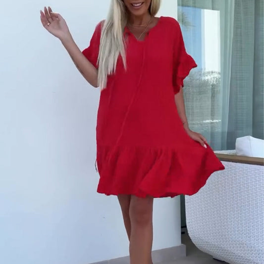 💖Remise spéciale 53%💖Robes courtes de couleur unie à bordures florales pour femmes