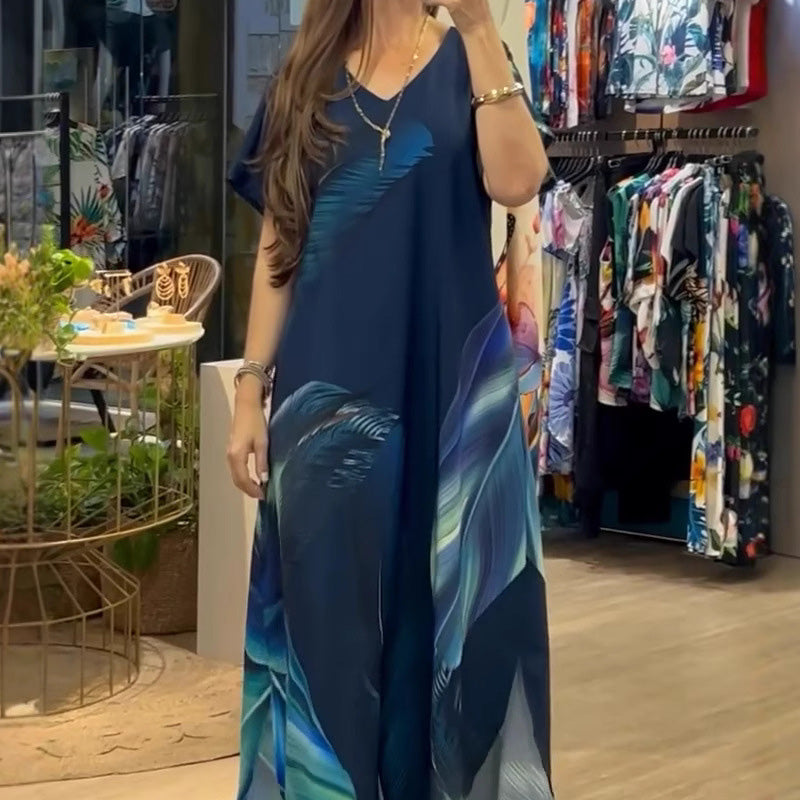 🌴Spécialités d'été🌴Robes amples décontractées à col en V et manches courtes pour femmes(🔥55% de réduction)