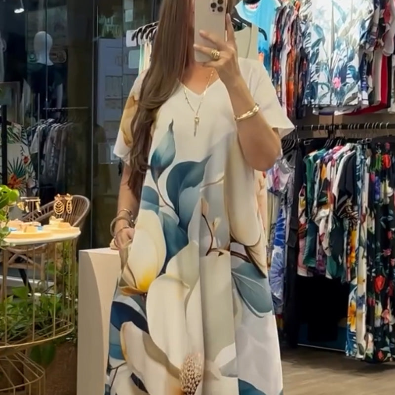 🌴Spécialités d'été🌴Robes amples décontractées à col en V et manches courtes pour femmes(🔥55% de réduction)