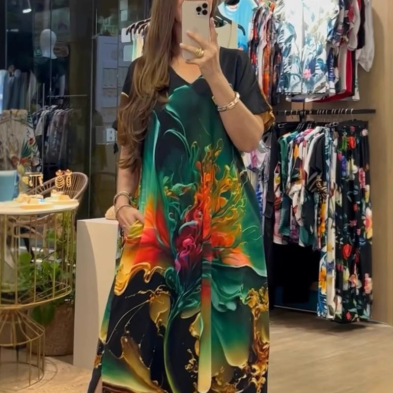 🌴Spécialités d'été🌴Robes amples décontractées à col en V et manches courtes pour femmes(🔥55% de réduction)