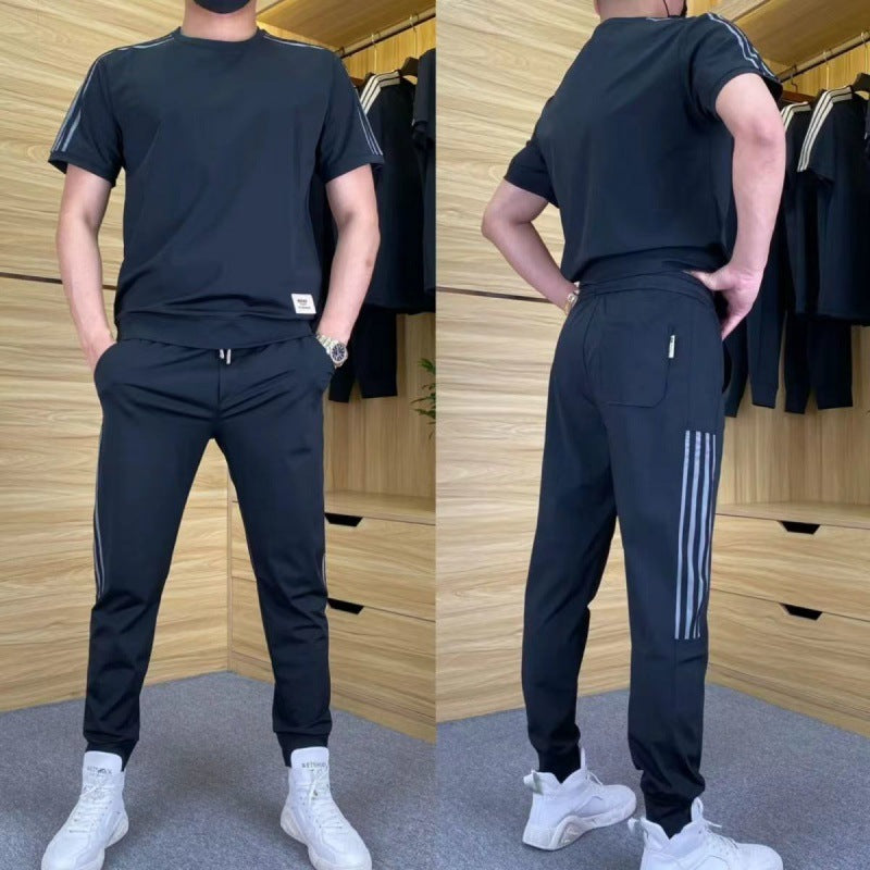 🎉🛍️55% de réduction🔥Ensemble 2 pièces haut à manches courtes et pantalon de jogging extensible pour homme