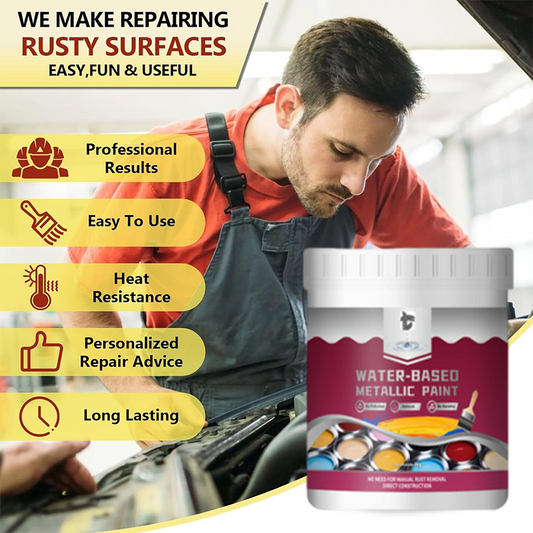 🔥50 % DE RÉDUCTION !🏠Peinture métallisée Rust Converter – Une seule couche suffit pour éliminer la rouille, sans ponçage ni émanations. Une fois sèche, elle offre un fini métallique élégant. Idéale pour les outils de jardin et les portails. 🔨🛡️