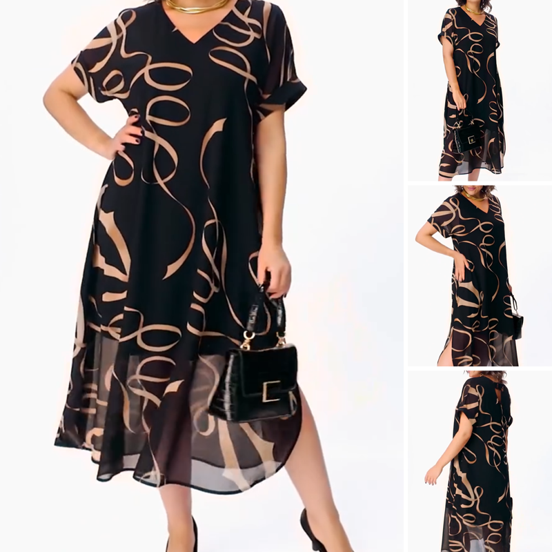 🎁2025 Meilleures ventes🌟Robe midi fluide avec décolleté en V(🔥53% de réduction)