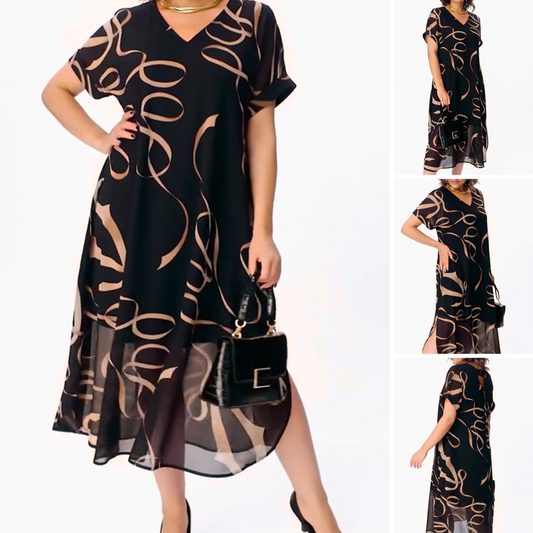 🎁2025 Meilleures ventes🌟Robe midi fluide avec décolleté en V(🔥53% de réduction)