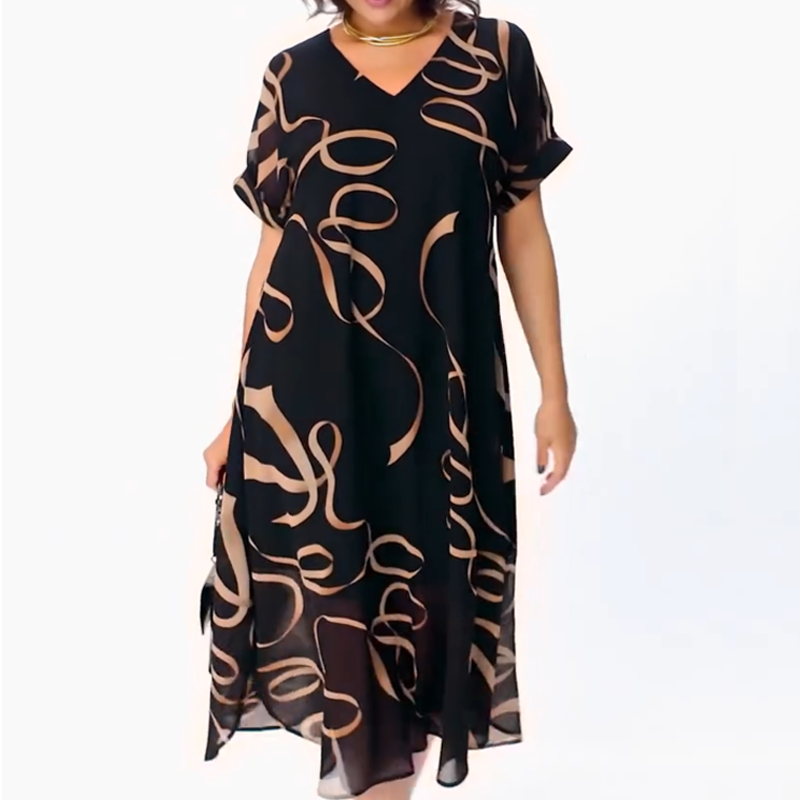 🎁2025 Meilleures ventes🌟Robe midi fluide avec décolleté en V(🔥53% de réduction)