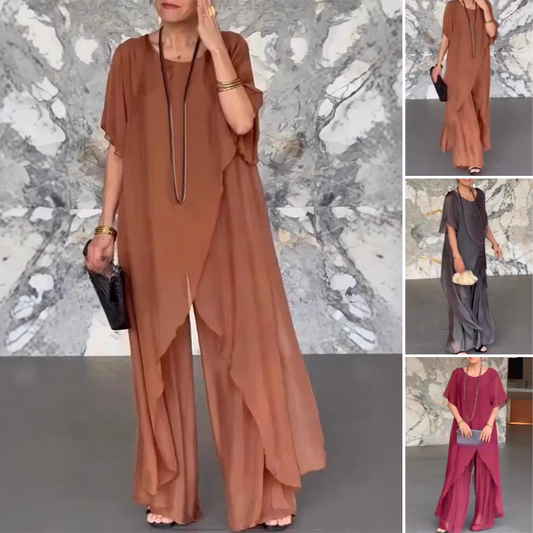 ✨️55% de réduction✨️Ensemble haut irrégulier et pantalon ample pour femme