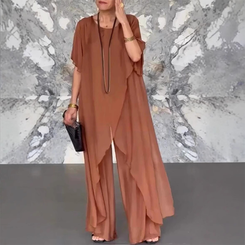 ✨️55% de réduction✨️Ensemble haut irrégulier et pantalon ample pour femme