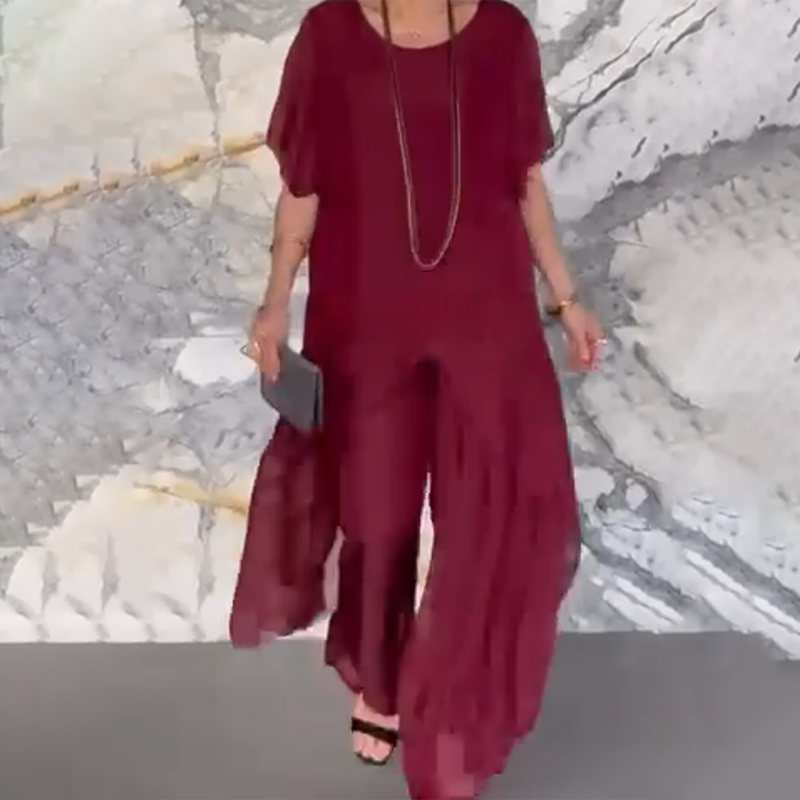 ✨️55% de réduction✨️Ensemble haut irrégulier et pantalon ample pour femme