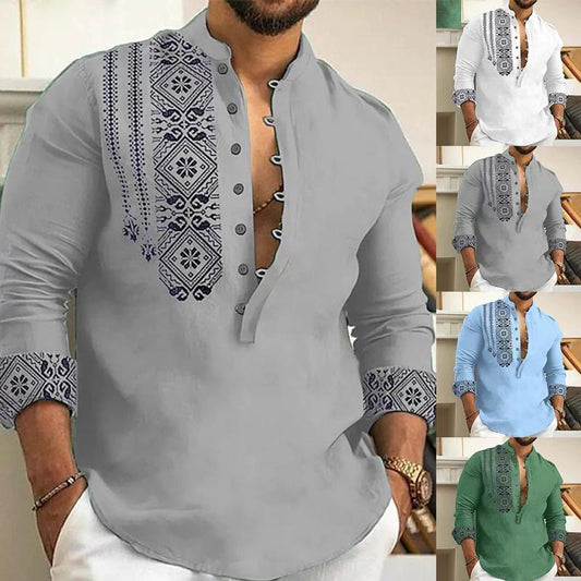 🔥55% de réduction🔥Chemise décontractée à manches longues et col montant pour homme