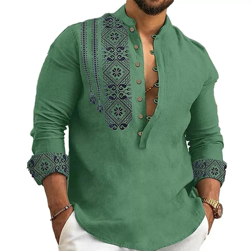 🔥55% de réduction🔥Chemise décontractée à manches longues et col montant pour homme