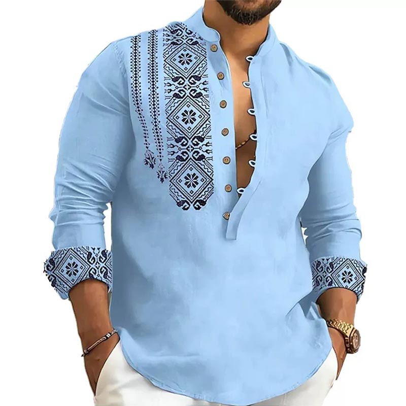 🔥55% de réduction🔥Chemise décontractée à manches longues et col montant pour homme