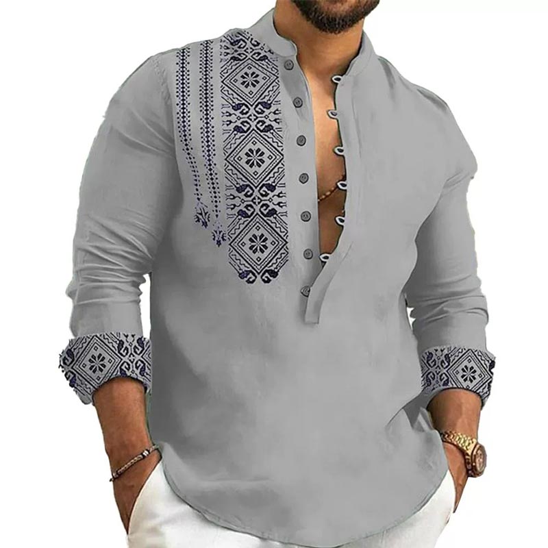 🔥55% de réduction🔥Chemise décontractée à manches longues et col montant pour homme