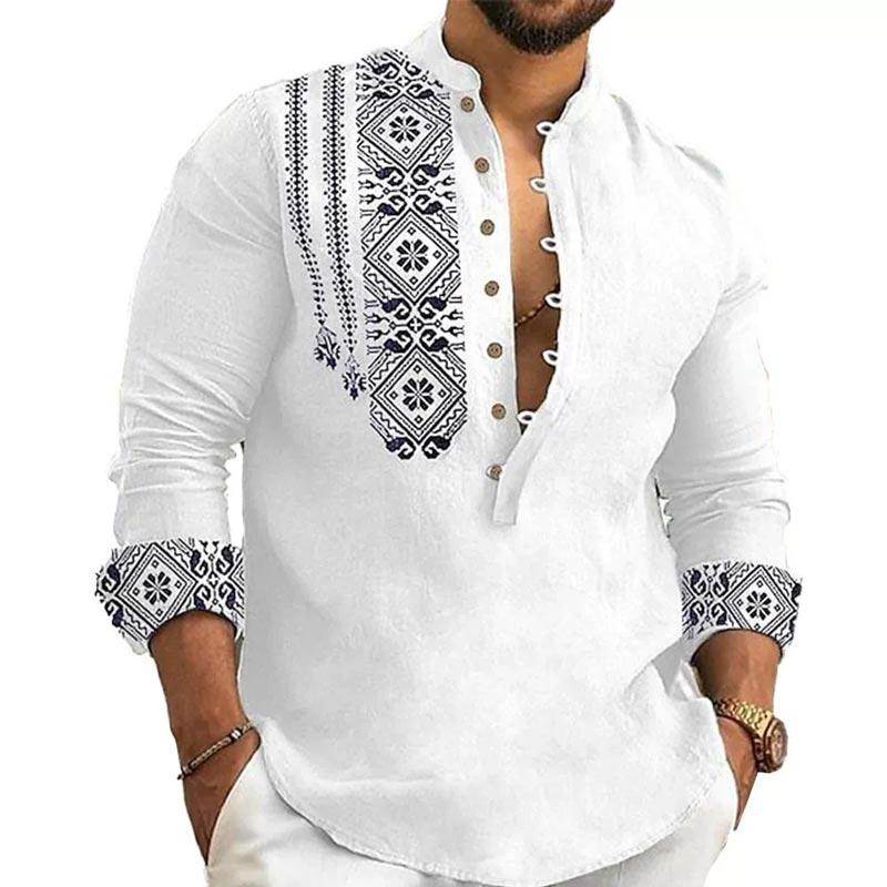 🔥55% de réduction🔥Chemise décontractée à manches longues et col montant pour homme