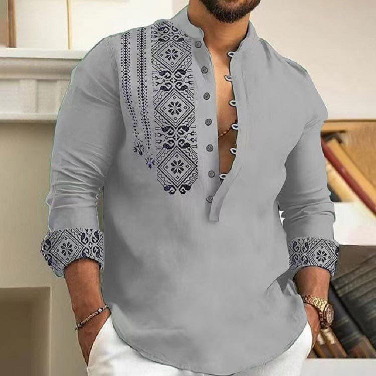 🔥55% de réduction🔥Chemise décontractée à manches longues et col montant pour homme