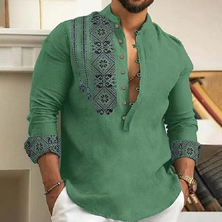 🔥55% de réduction🔥Chemise décontractée à manches longues et col montant pour homme