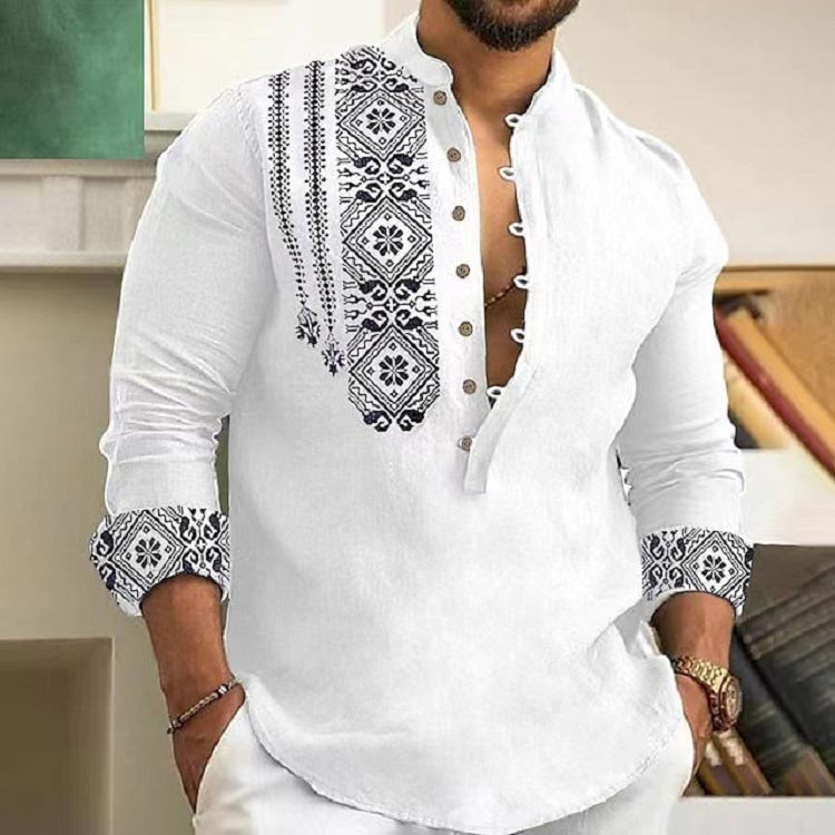 🔥55% de réduction🔥Chemise décontractée à manches longues et col montant pour homme