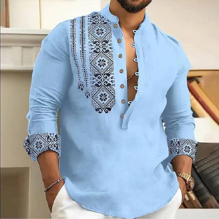 🔥55% de réduction🔥Chemise décontractée à manches longues et col montant pour homme