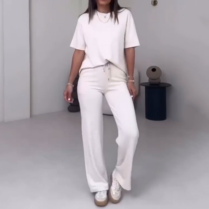 ✨55% de réduction✨Top uni pour dames avec manches courtes ＆ Ensemble deux pièces avec pantalon
