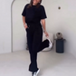 ✨55% de réduction✨Top uni pour dames avec manches courtes ＆ Ensemble deux pièces avec pantalon