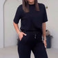 ✨55% de réduction✨Top uni pour dames avec manches courtes ＆ Ensemble deux pièces avec pantalon