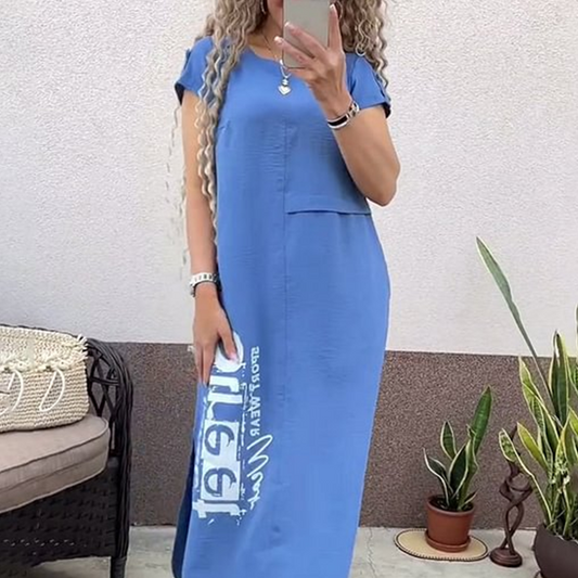 【S-4XL】👗Robe décontractée à manches courtes avec fente latérale et coupe ample pour femme
