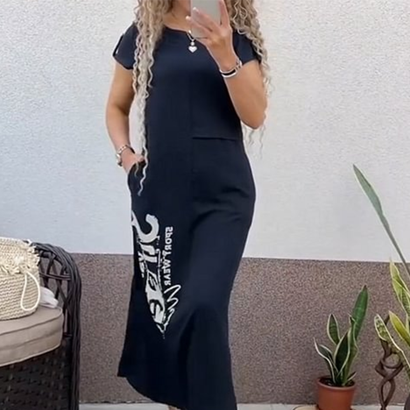 【S-4XL】👗Robe décontractée à manches courtes avec fente latérale et coupe ample pour femme