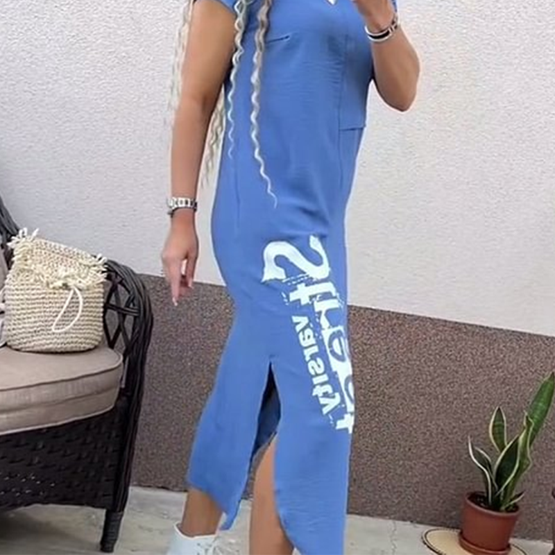 【S-4XL】👗Robe décontractée à manches courtes avec fente latérale et coupe ample pour femme