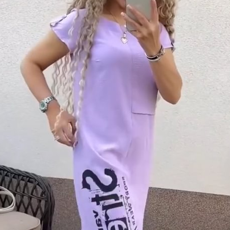 【S-4XL】👗Robe décontractée à manches courtes avec fente latérale et coupe ample pour femme