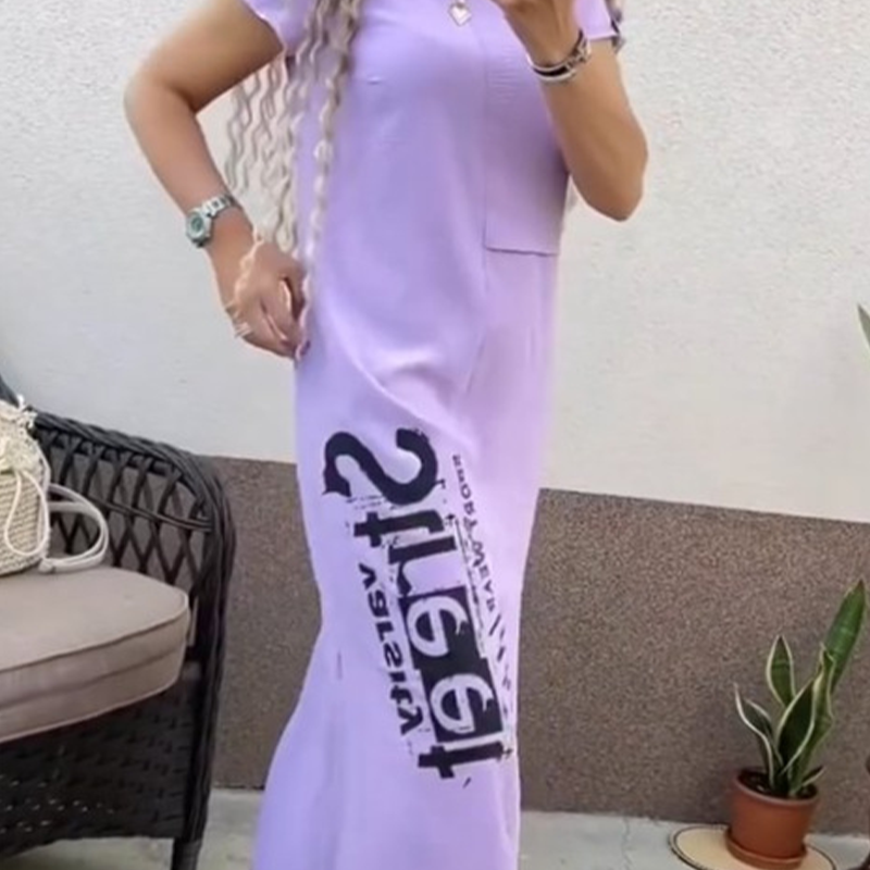 【S-4XL】👗Robe décontractée à manches courtes avec fente latérale et coupe ample pour femme